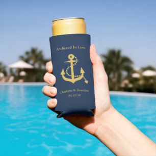 Nautical Wedding Engagement Rehearsal Dinner Seltzer Can Cooler