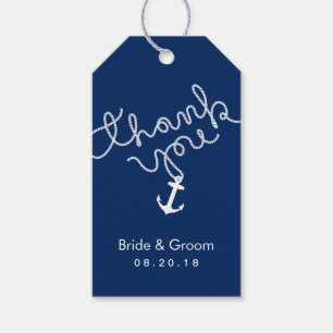 Nautical Wedding Favour Anchor Navy Blue Thank You Gift Tags