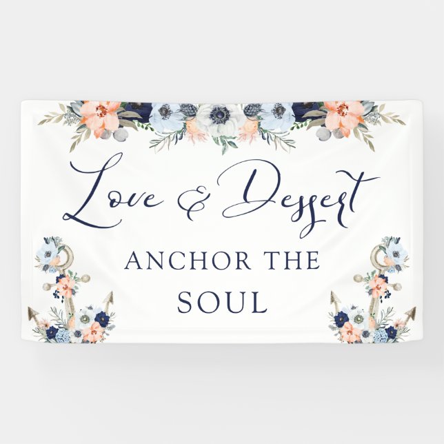 Nautical Wedding Floral Anchor Dessert Table Sign (Horizontal)