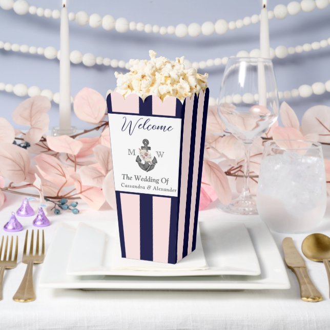 Nautical Wedding Floral Anchor Pink Navy Welcome Favour Box (Wedding)