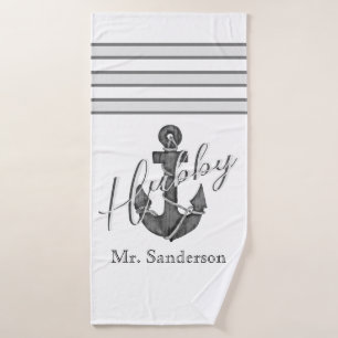 Nautical Wedding Floral Anchor Silver Grey Bath Towel