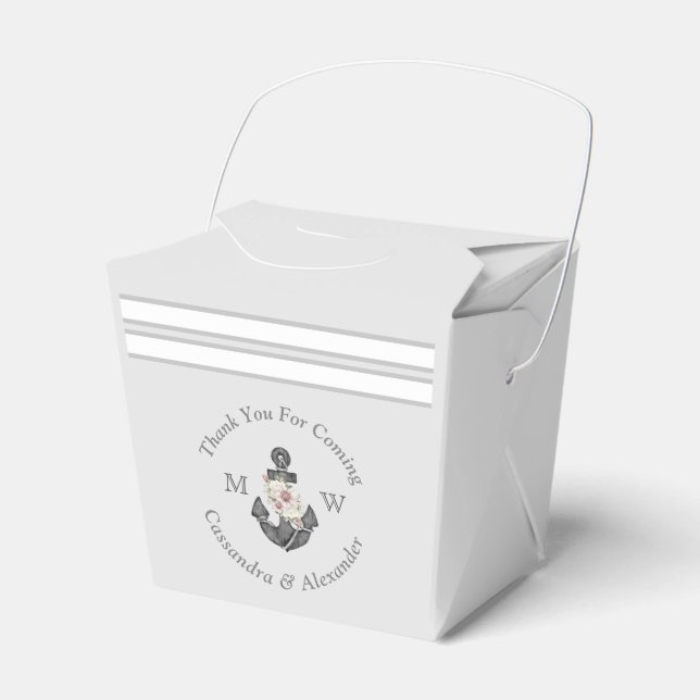 Nautical Wedding Floral Anchor Silver Grey Favour Box (Front Side)