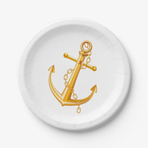 Nautical Wedding Gold Anchor Beach Summer Sailor Paper Plate