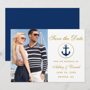 Nautical Wedding Gold Blue Save The Date Photo