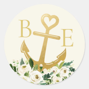Nautical Wedding Gold Heart Anchor Favour Label