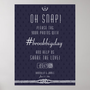 Nautical Wedding Hashtag Sign 18x24 Blue Anchors