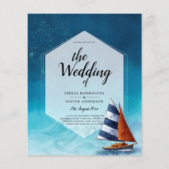 Nautical Wedding Invitation with Sailing Boat Flyer (Front)