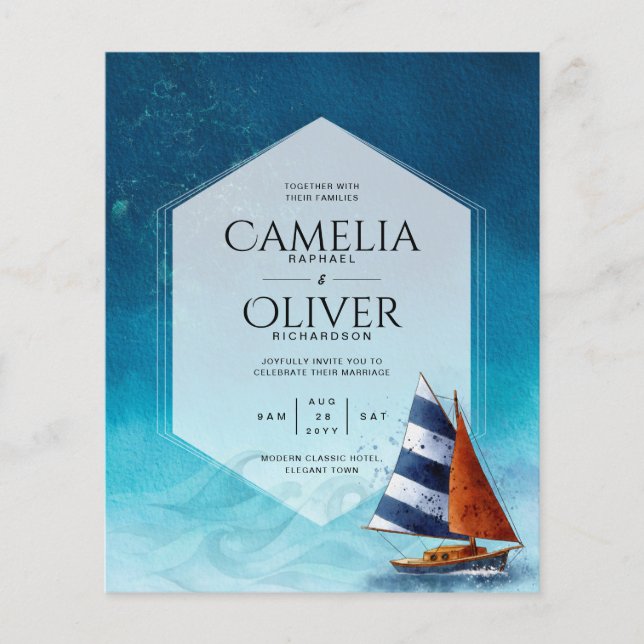 Nautical Wedding Invitation with Sailing Boat Flyer (Front)