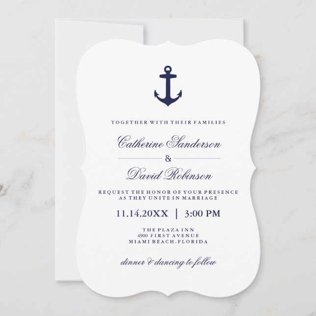 Nautical Wedding Invitations with Navy Stripes (Front)