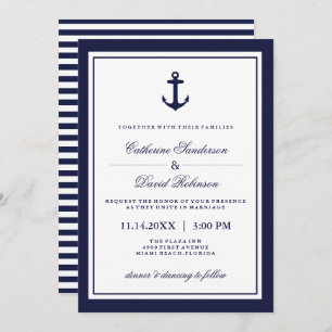 Nautical Wedding Invitations with Navy Stripes