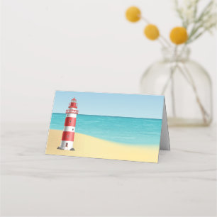 Nautical Wedding Lighthouse Beach Summer Blue Place Card
