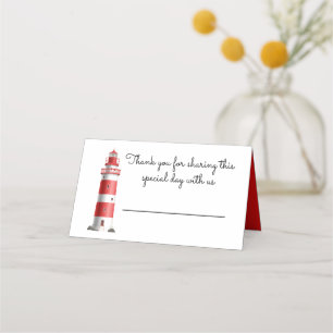 Nautical Wedding Lighthouse Beach Summer Red Place Card