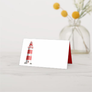 Nautical Wedding Lighthouse Beach Summer Red Place Card