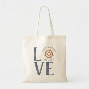 Nautical Wedding Love Watercolor Typography Tote Bag