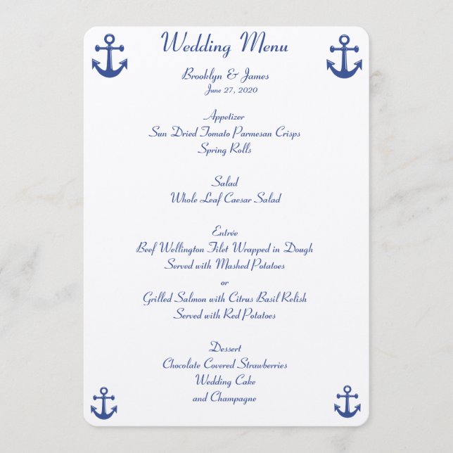 Nautical Wedding Menu Custom Invitations (Front)