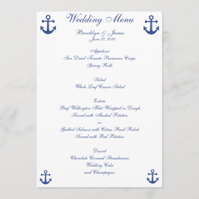 Nautical Wedding Menu Custom Invitations (Front)