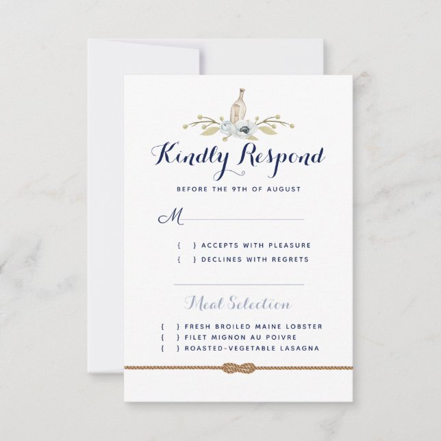 Nautical Wedding Message in a Bottle Semi-Formal RSVP Card (Front)