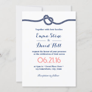 Nautical Wedding Minimalist Navy Tying the Knot Invitation