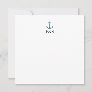 Nautical Wedding Monogram Blue Stripe Thank You Card