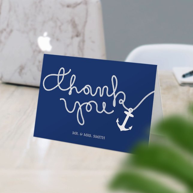 Nautical Wedding Navy Blue Anchor & Rope Thank You Card (Creator Uploaded)