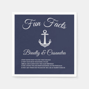 Nautical Wedding Navy Blue and White Fun Facts Napkin