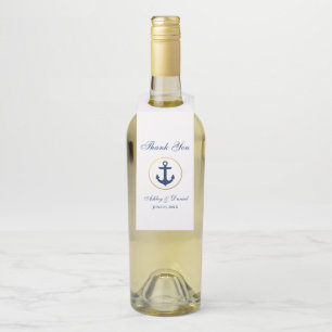 Nautical Wedding Navy Blue Gold White Thank You Bottle Tag