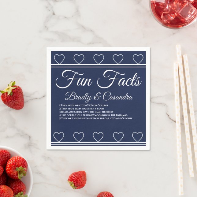 Nautical Wedding Navy Blue Rope Hearts Fun Facts  Napkin (Insitu)