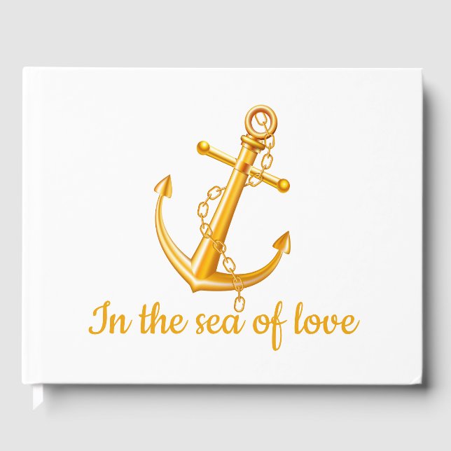 Nautical Wedding Orange Anchor Beach Summer Ocean Guest Book (Front)