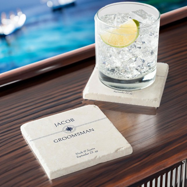 Nautical Wedding Party Groomsman Gift Stone Coaster (Nautical wedding groomsman gift - personalize for any member of your wedding party)