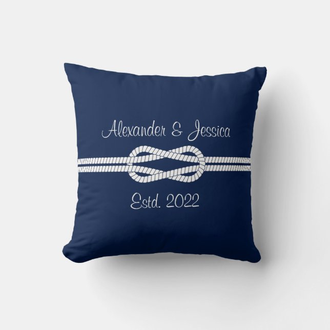 Nautical Wedding Pillow Blue White Rope (Front)