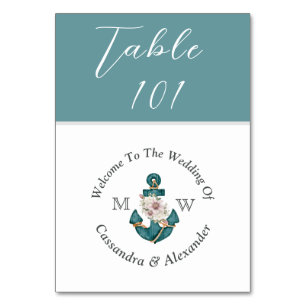 Nautical Wedding Powder Teal Aqua Blue Table Number