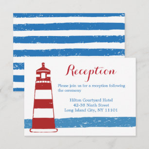 Nautical Wedding Reception Blue Stripe Lighthouse Invitation