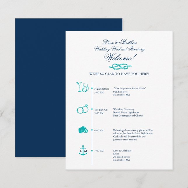 Nautical Wedding Reception Itinerary Timeline Invitation (Front/Back)