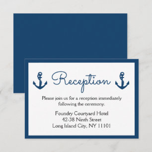 Nautical Wedding Reception Navy Blue Anchor Beach Invitation