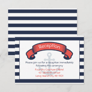 Nautical Wedding Reception Navy Blue Stripe Anchor Invitation