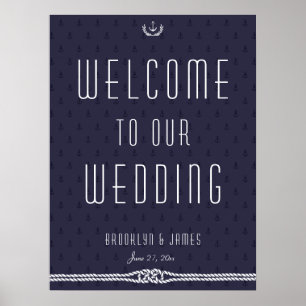 Nautical Wedding Reception Sign 18x24 Blue Anchors