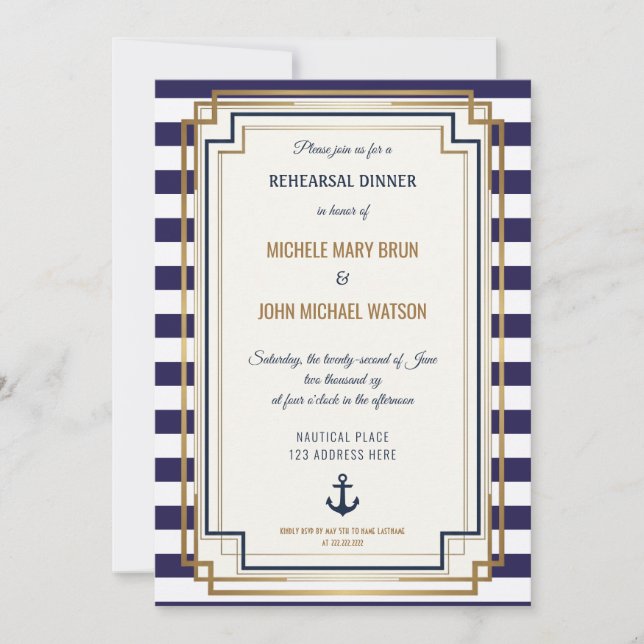 Nautical Wedding Rehearsal Dinner Invitation (Front)