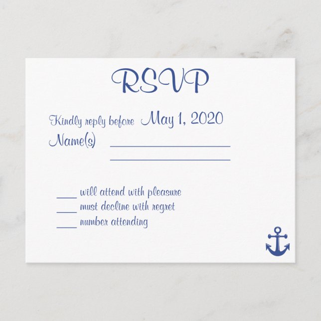 Nautical Wedding RSVP Postcard With Names (Front)
