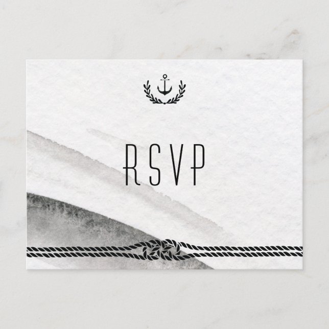 Nautical Wedding RSVP Postcards Grey And White (Front)