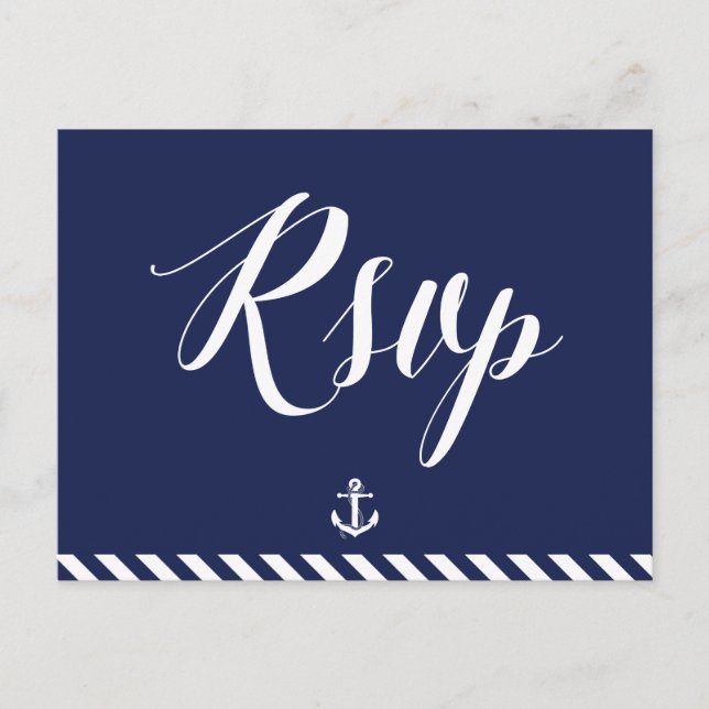 Nautical Wedding RSVP Postcards With Stripes (Front)