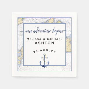 Nautical Wedding Script Typography Dated Napkin