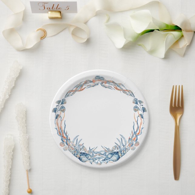 Nautical Wedding Seashell Wreath Paper Plate (Wedding)
