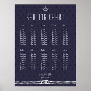 Nautical Wedding Seating Chart 18x24 Blue Anchors