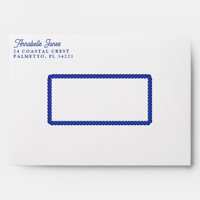 Nautical Wedding Simple White Blue Rope Striped Envelope (Front)