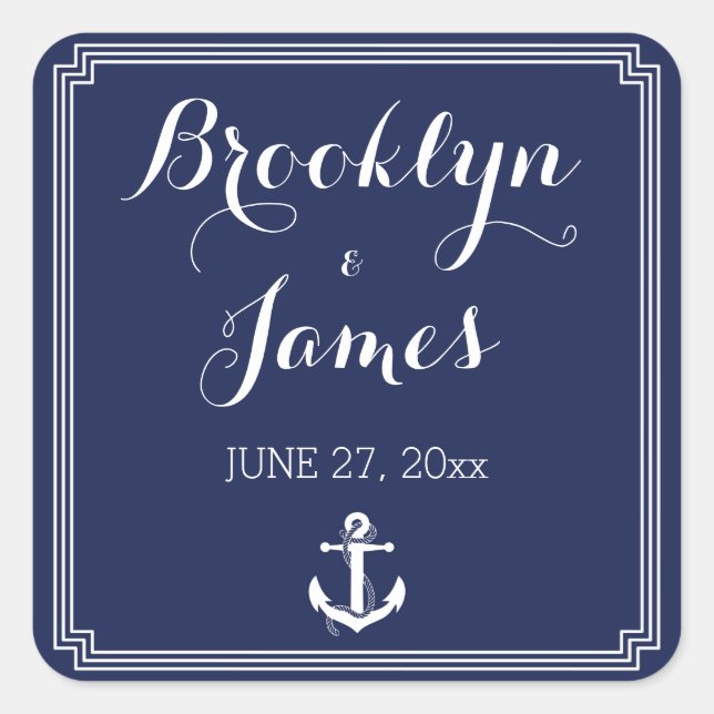 Nautical Wedding Stickers With White Frame (Front)