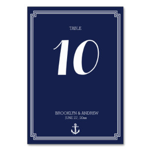 Nautical Wedding Table Numbers Navy Blue Frame