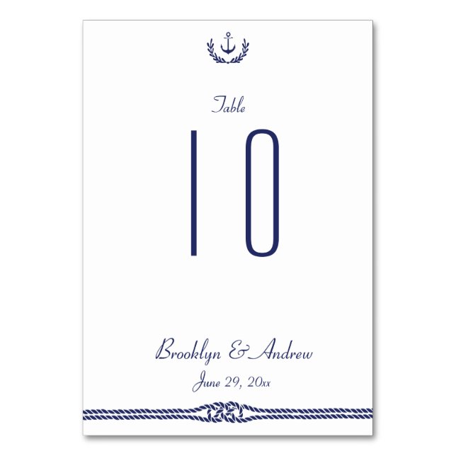 Nautical Wedding Table Numbers With Anchors (Back)