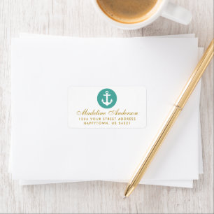 Nautical Wedding Teal Anchor Gold Address Label