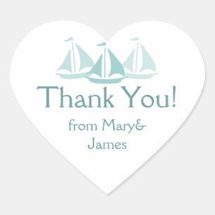 Nautical Wedding Thank You Blue Boats Heart Sticker