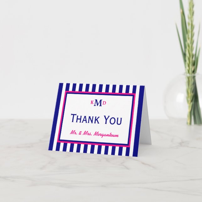 Nautical Wedding Thank You Card Pink and Navy (Front)